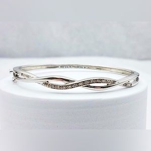 Pavé Diamond Sterling 925 twist 7” bangle bracelet, marked ZEI, 13g NEW